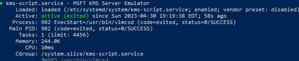 The KMS emulator running on Linux.