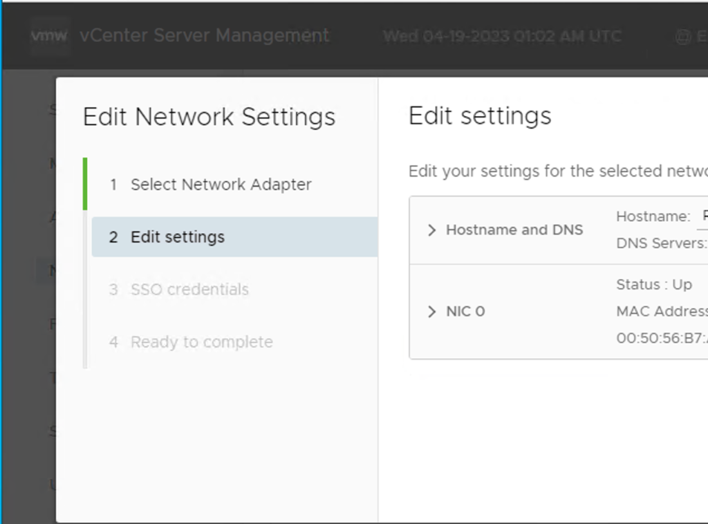 vCenter Server Management console, verify new settings.
